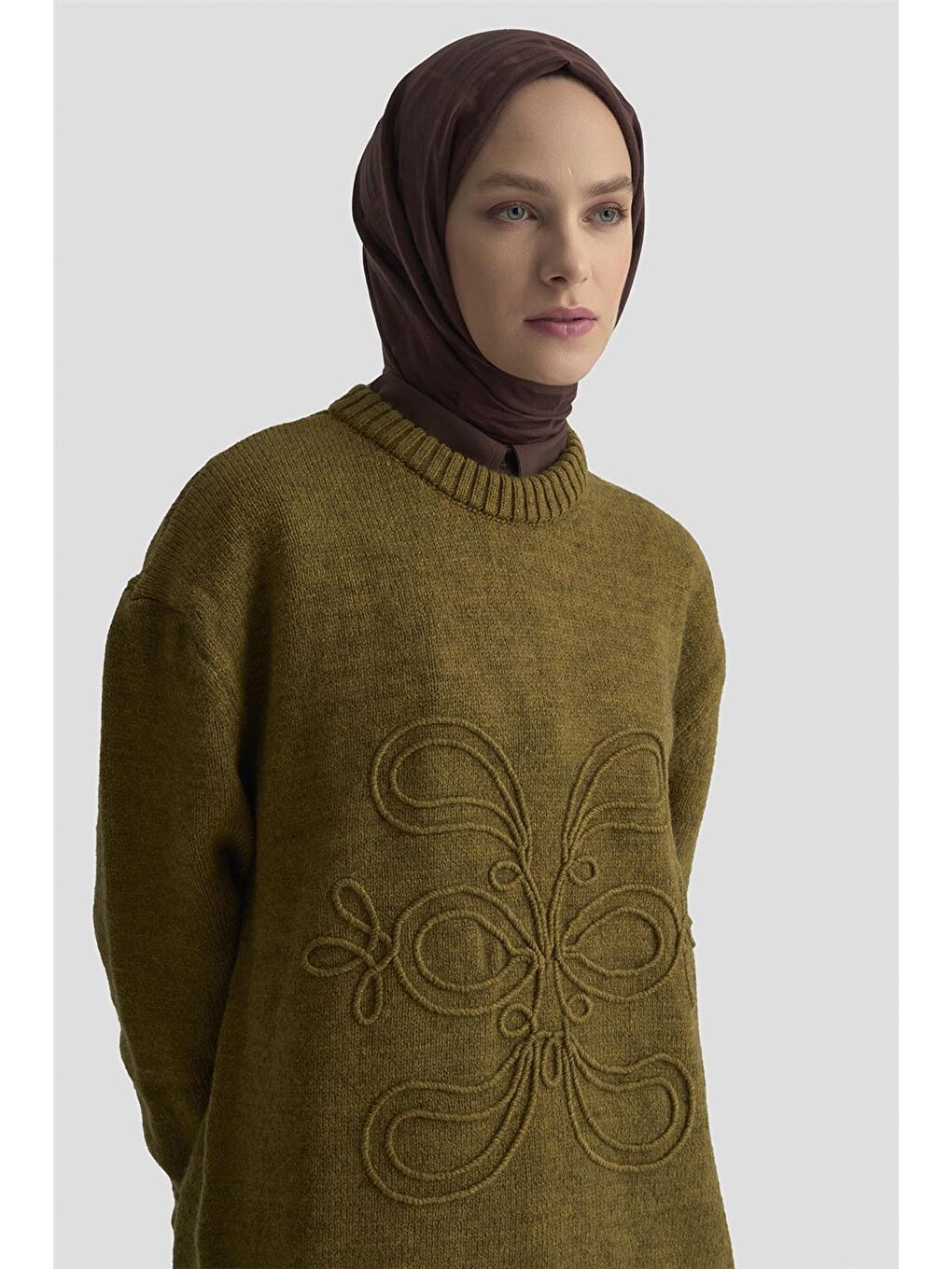 İşleme Detaylı Kazak 25Kd6003 Koyu Haki-3