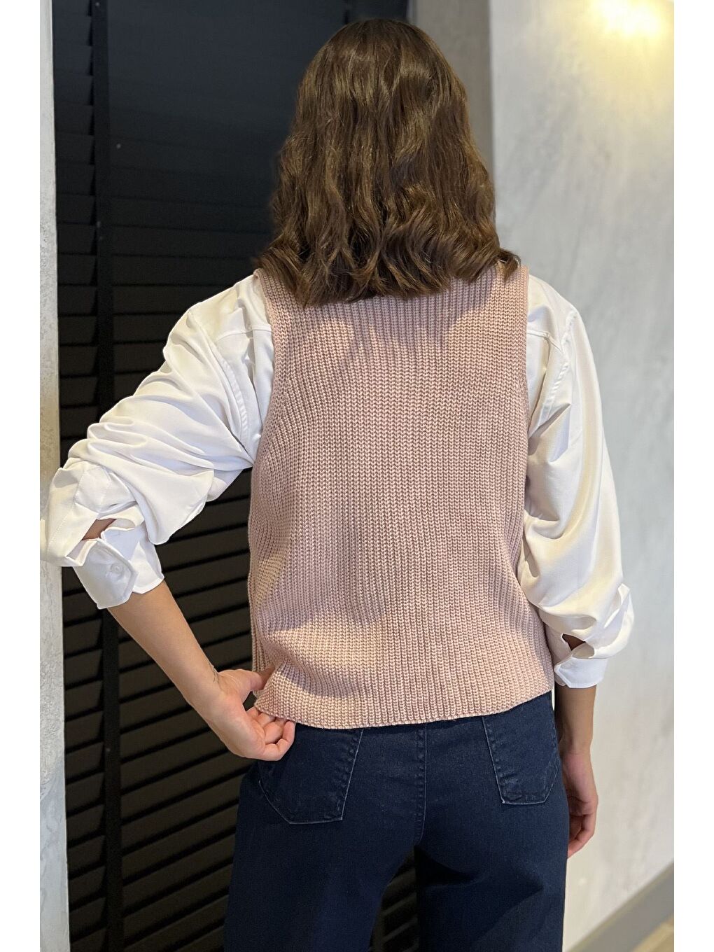 Pembe Kadın Ön Bağlamalı Triko Yelek (s-m-l-xl Uyumludur)-2