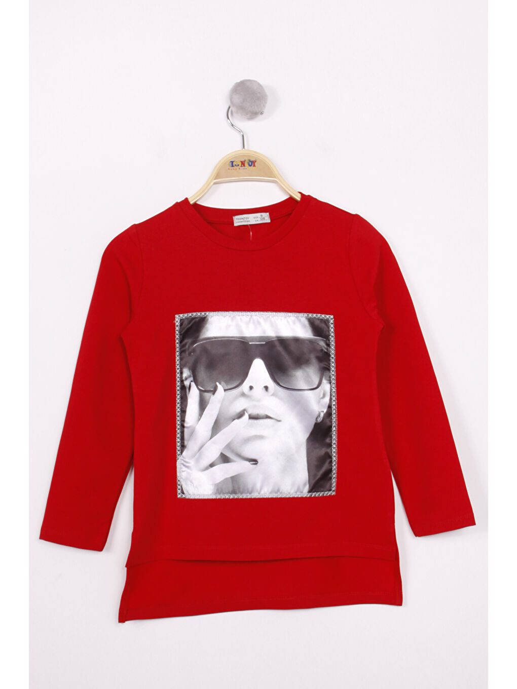 Kırmızı Kız Çocuk Gözlüklü Kız Baskılı Sweatshirt