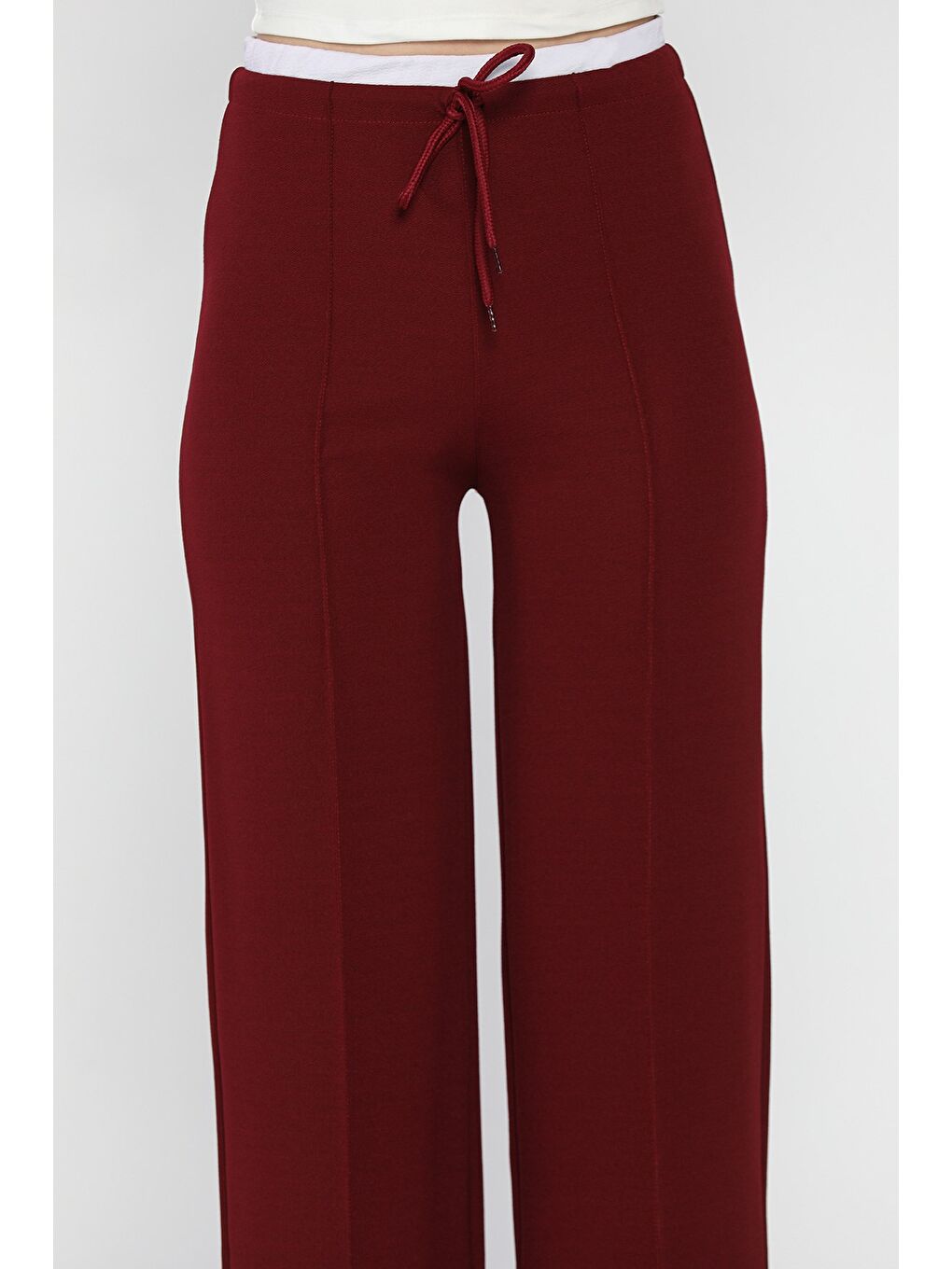 Bordo Kadın Çimalı Yüksek Bel Palazzo Pantolon-3