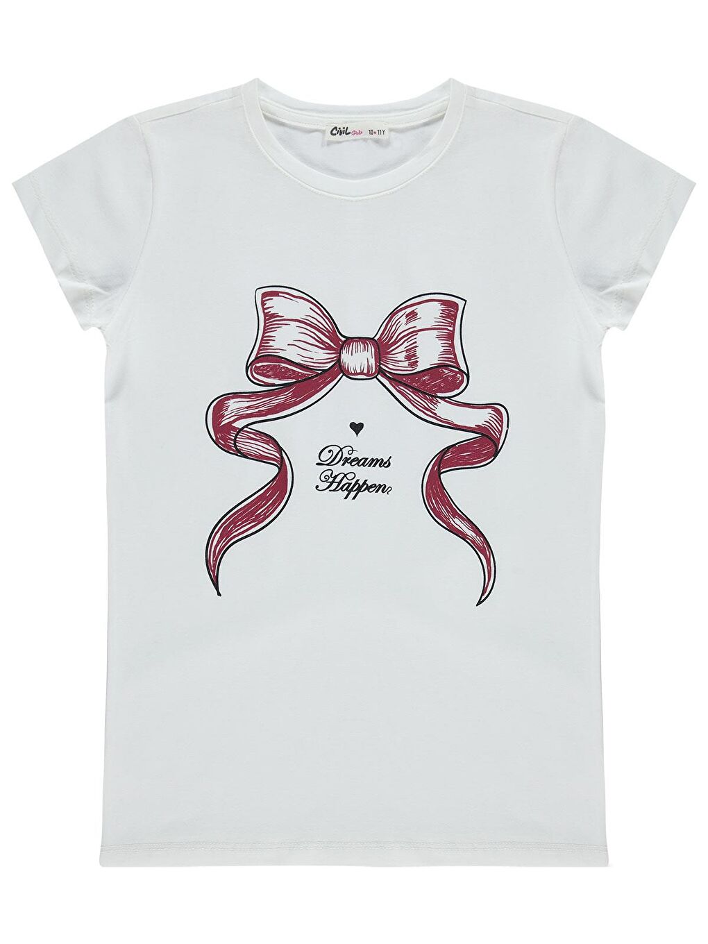 Girls Fiyonk Baskılı 10-13 Yaş Tişört - Kırık Beyaz