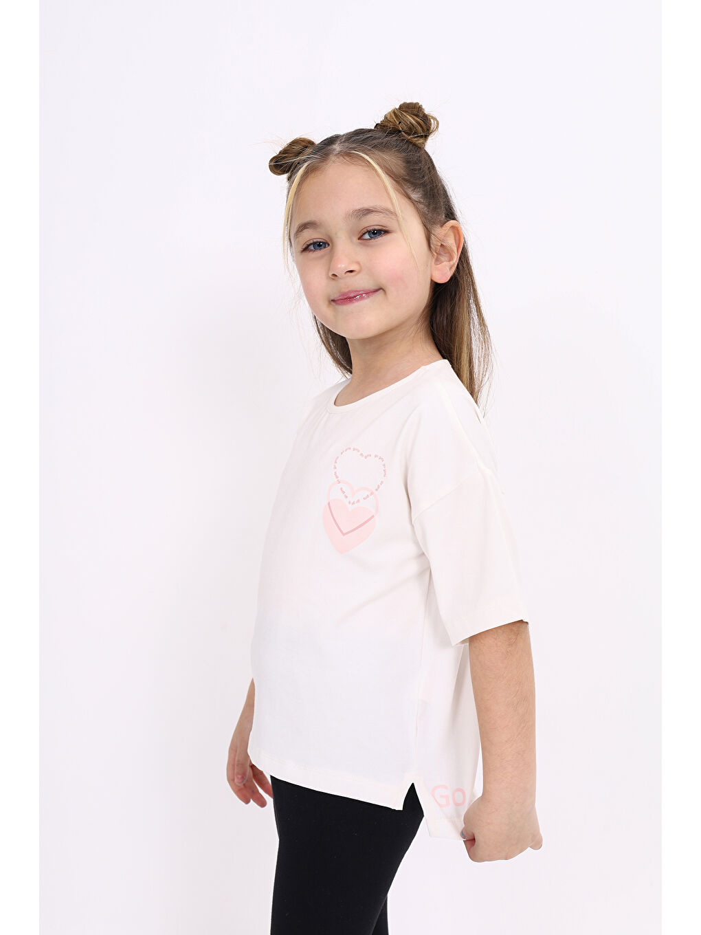 Ekru Kız Çocuk Baskılı Tişört-1