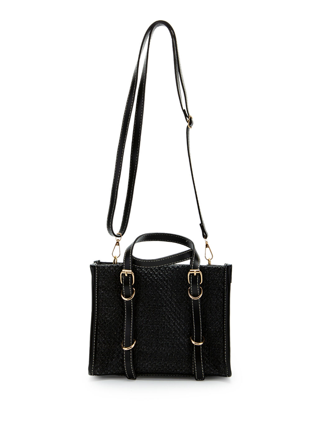 Kemer Detaylı Hasır Kadın Çapraz Çanta Dimitri Siyah-1