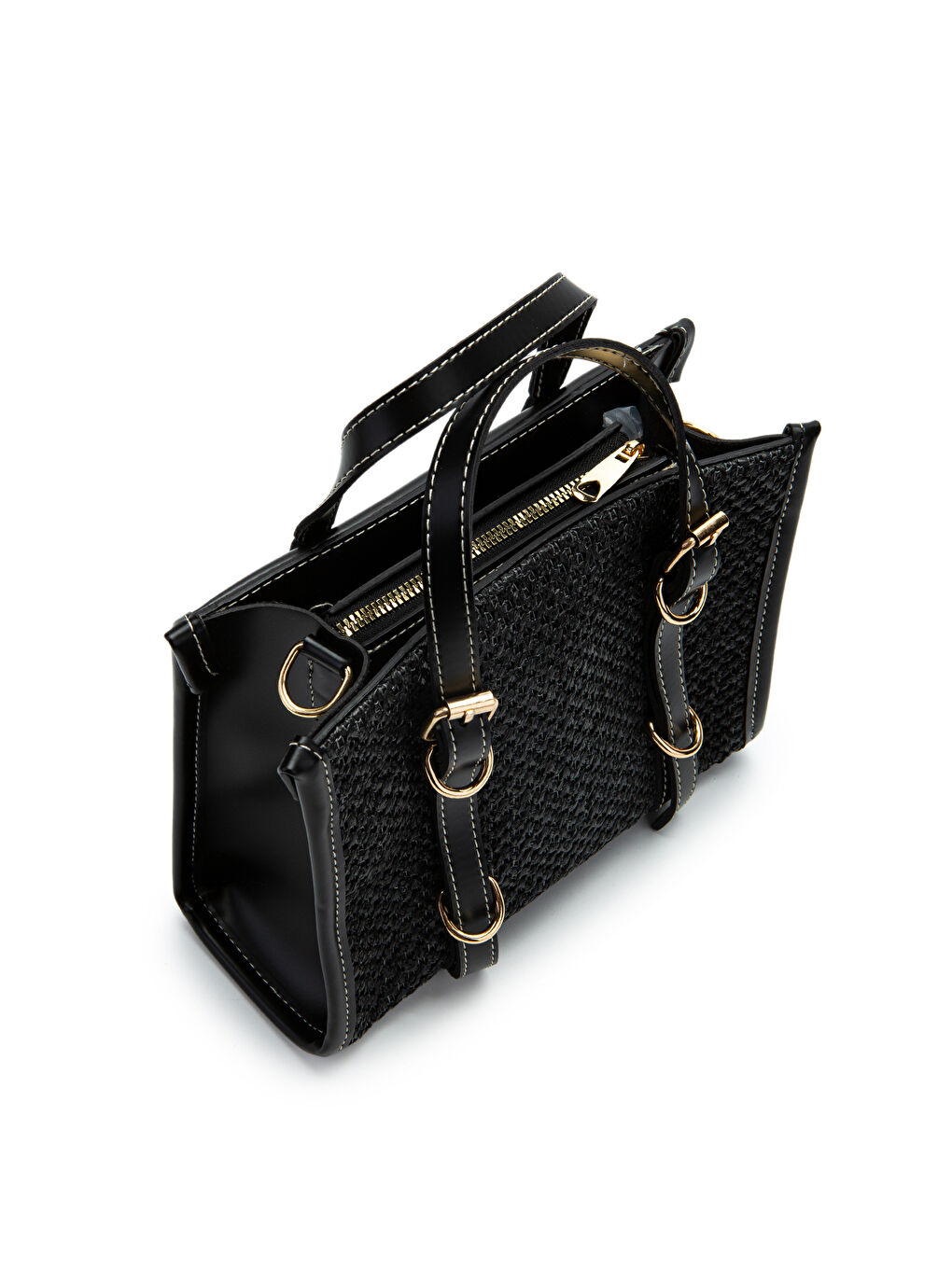 Kemer Detaylı Hasır Kadın Çapraz Çanta Dimitri Siyah-2