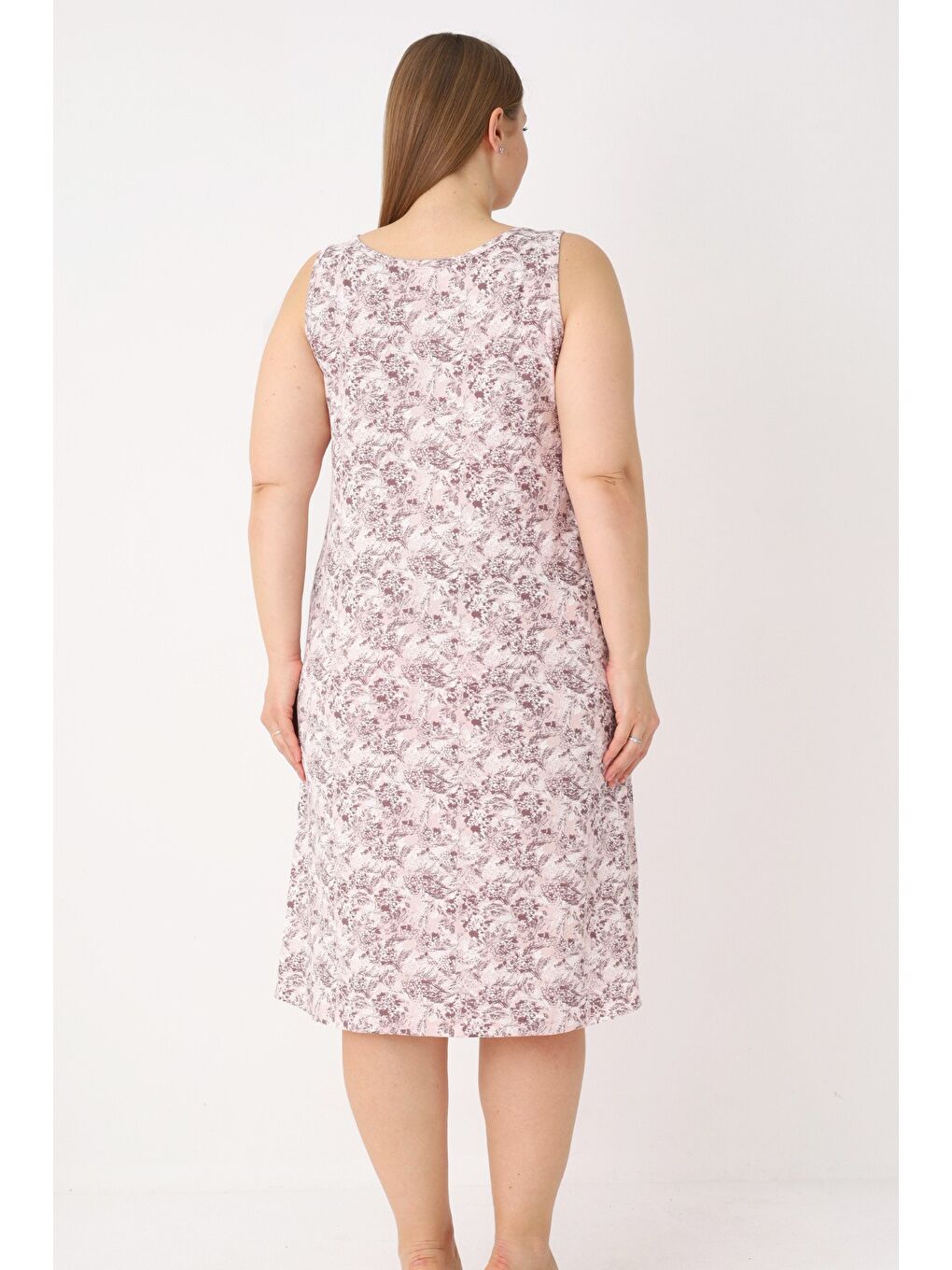 Beyaz Kadın Büyük Beden Desenli Askılı Dantelli Elastanlı Gecelik-4