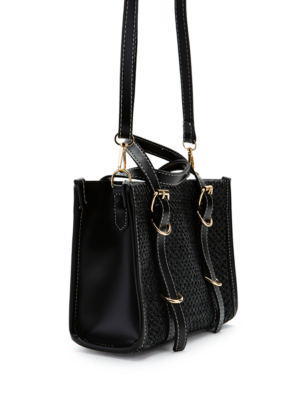 Kemer Detaylı Hasır Kadın Çapraz Çanta Dimitri Siyah-3