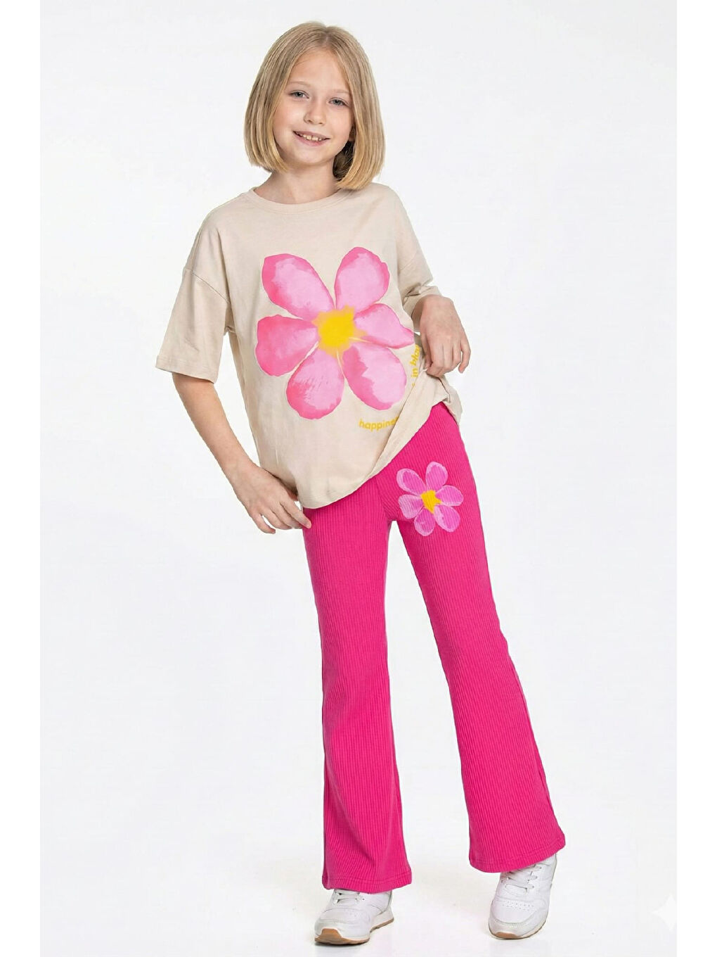 Fuşya Kız Çocuk Papatya Baskılı-Taytlı Alt-Üst Takım 4-10 Yaş 12548