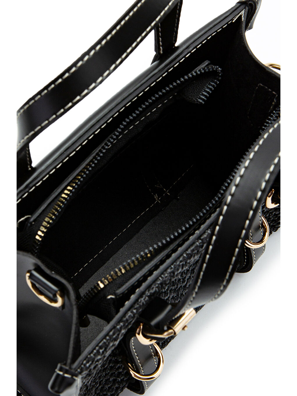 Kemer Detaylı Hasır Kadın Çapraz Çanta Dimitri Siyah-5