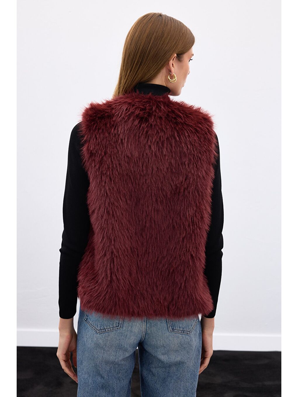 Kolsuz Uzun Yelek - Bordo-7