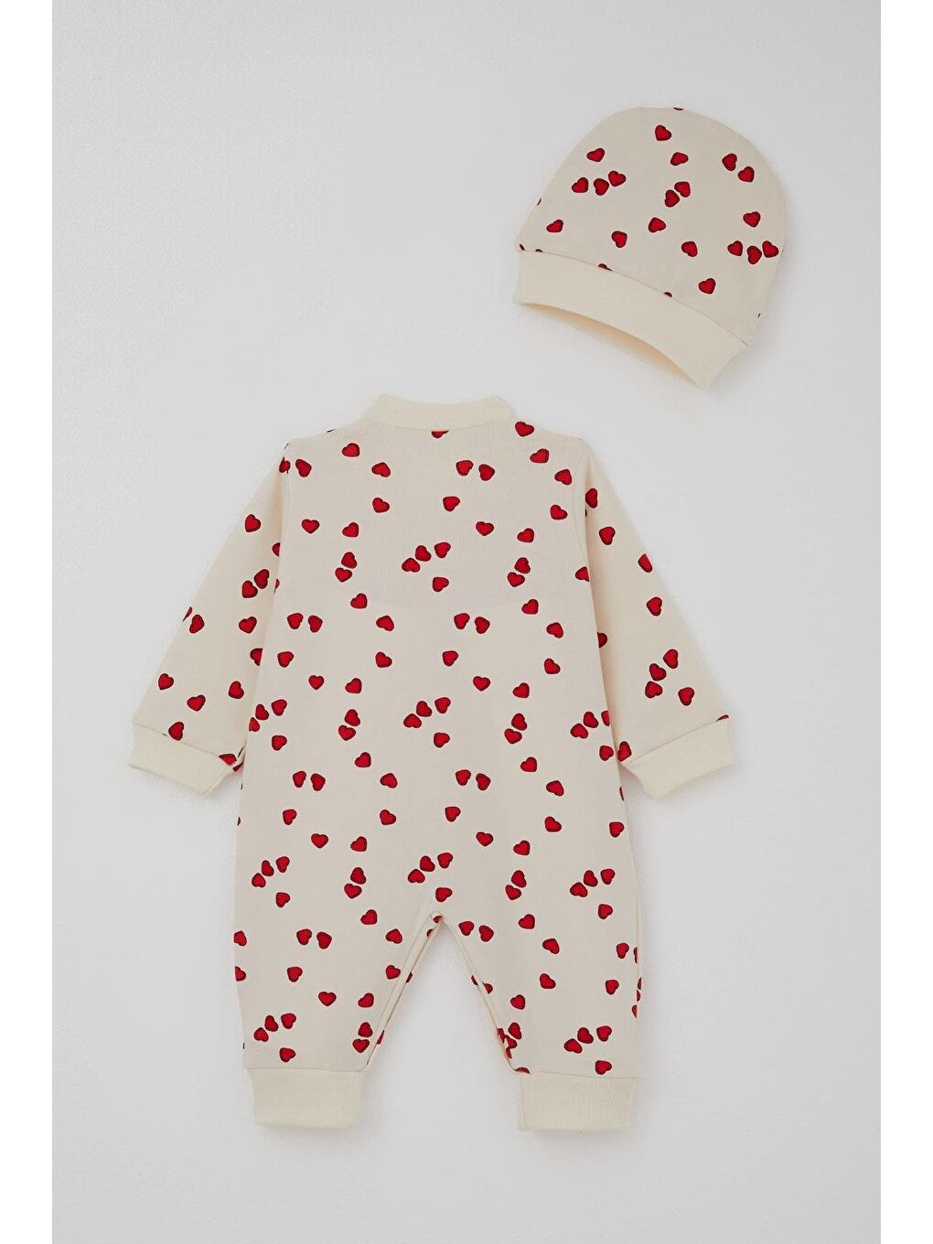 Ekru Kız Bebek Tulum Sevgi Temalı Kalp Desenli Krem (0-6 Ay)-2