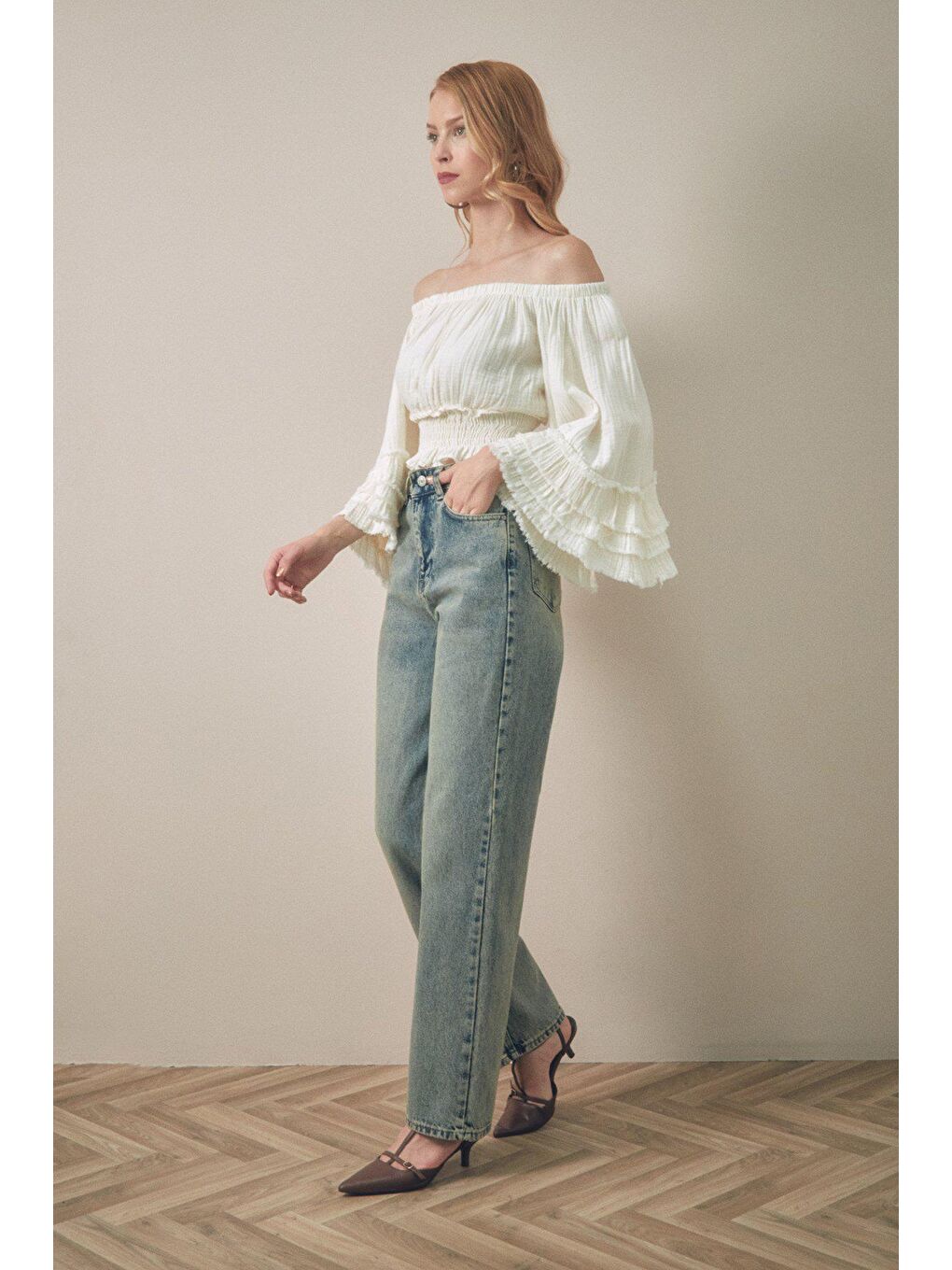 Fullamoda Mavi Eskitme Görünümlü Wide Leg Jean - 2