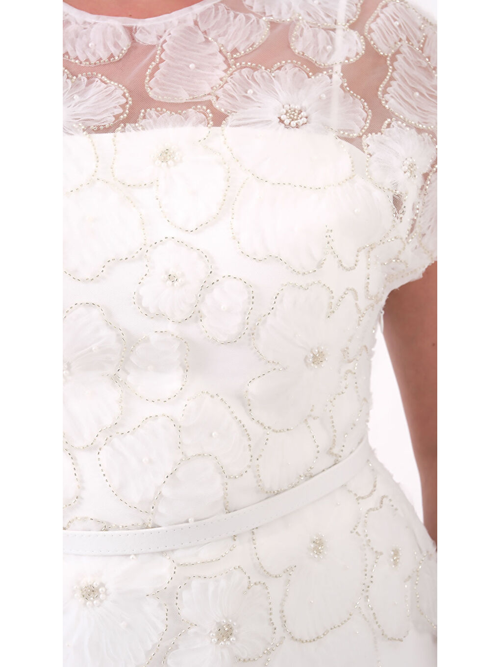 Kadın Beyaz Dantelli Midi Abiye Elbise-3