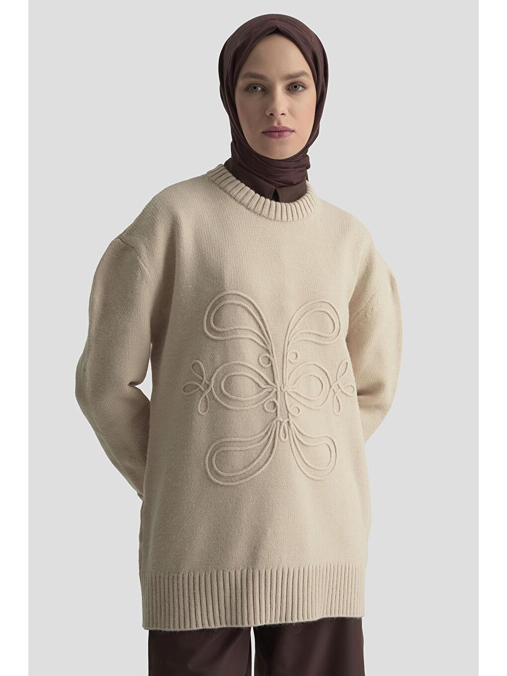 İşleme Detaylı Kazak 25Kd6003 Bej-2