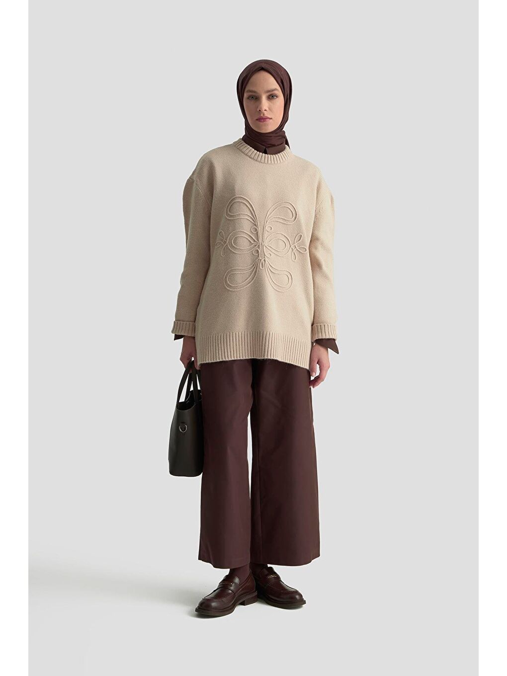 İşleme Detaylı Kazak 25Kd6003 Bej-3