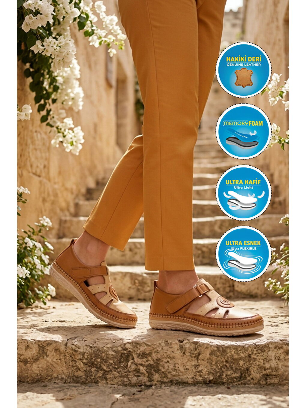 Kahverengi Taba Hakiki Deri Anatomik Kadın Casual Ayakkabı Z520 Z-2