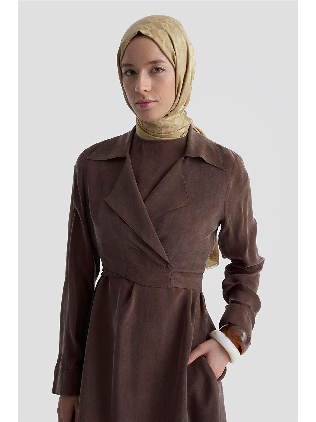 Kahverengi Bluz Elbiseli Takım 25Y6009 Kakao-2