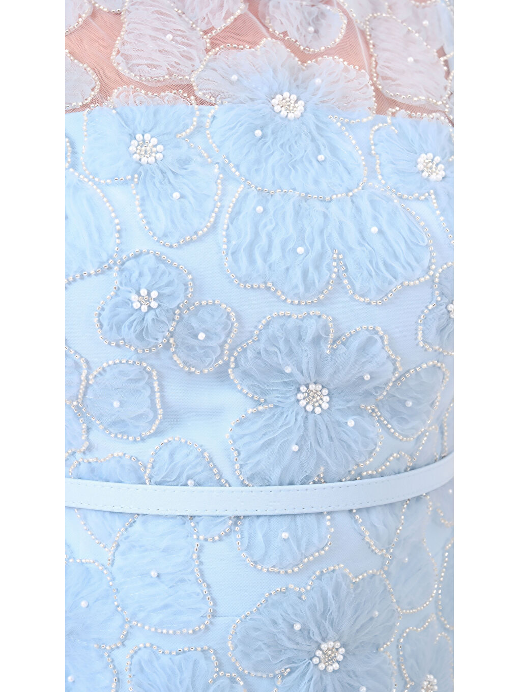 Kadın Bebe Mavi Dantelli Midi Abiye Elbise-3