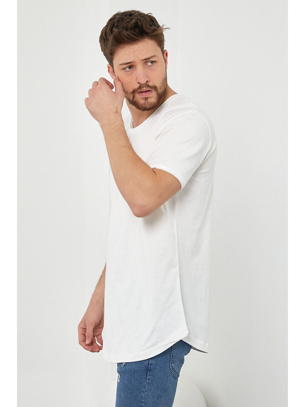 Erkek Kırık Beyaz Pis Yaka Salaş %100 Pamuk Tişört-4