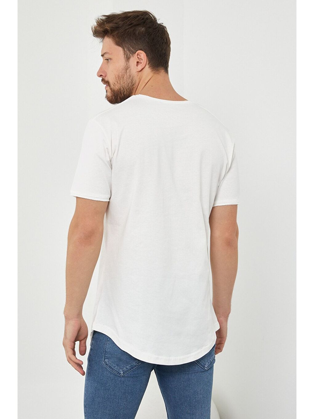 Erkek Kırık Beyaz Pis Yaka Salaş %100 Pamuk Tişört-5