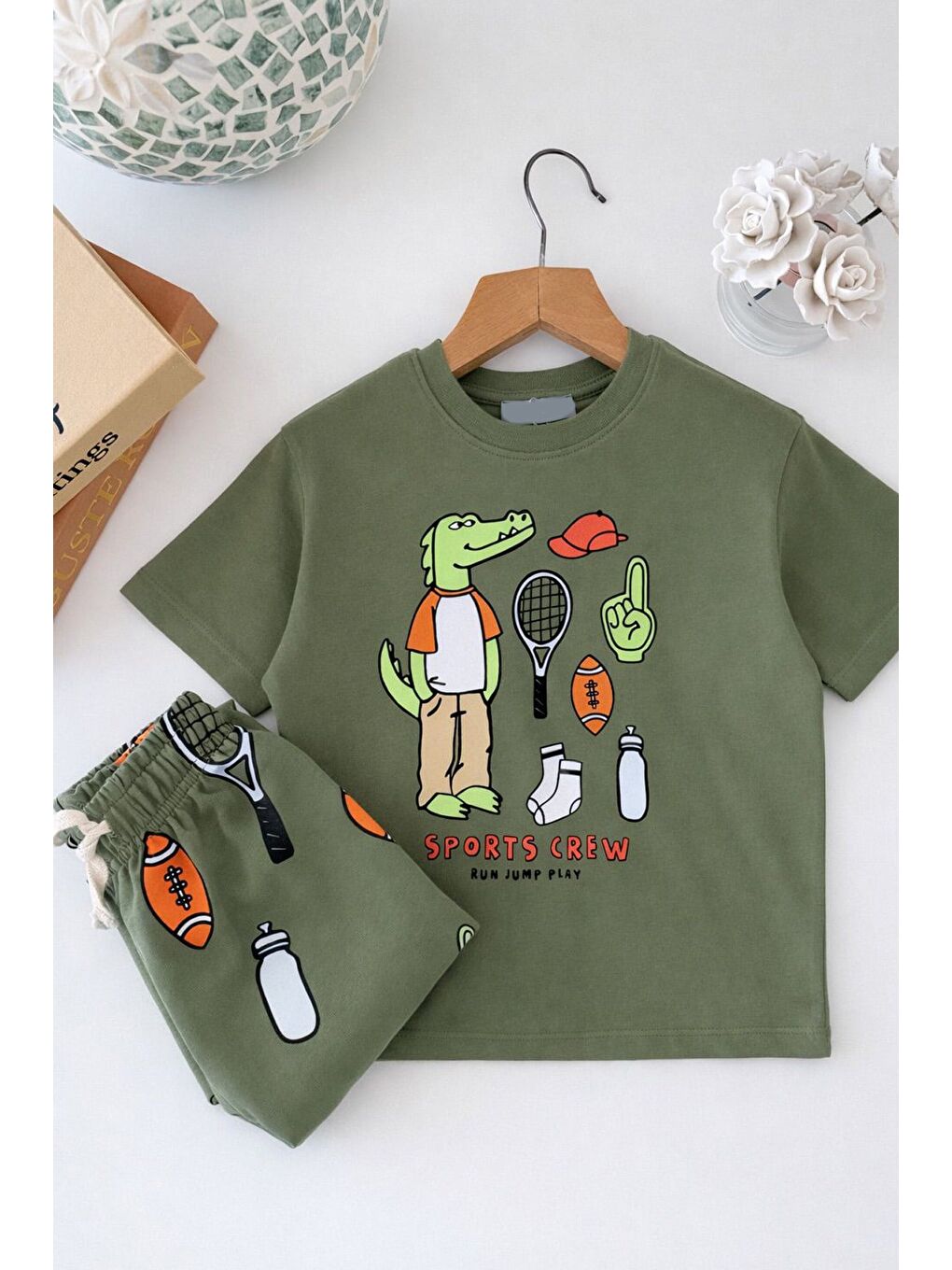 Erkek Çocuk Pamuklu Yeşil Timsah Baskılı T-Shirt Ve Baskılı Eşofman Altı 2'Li Takım-2