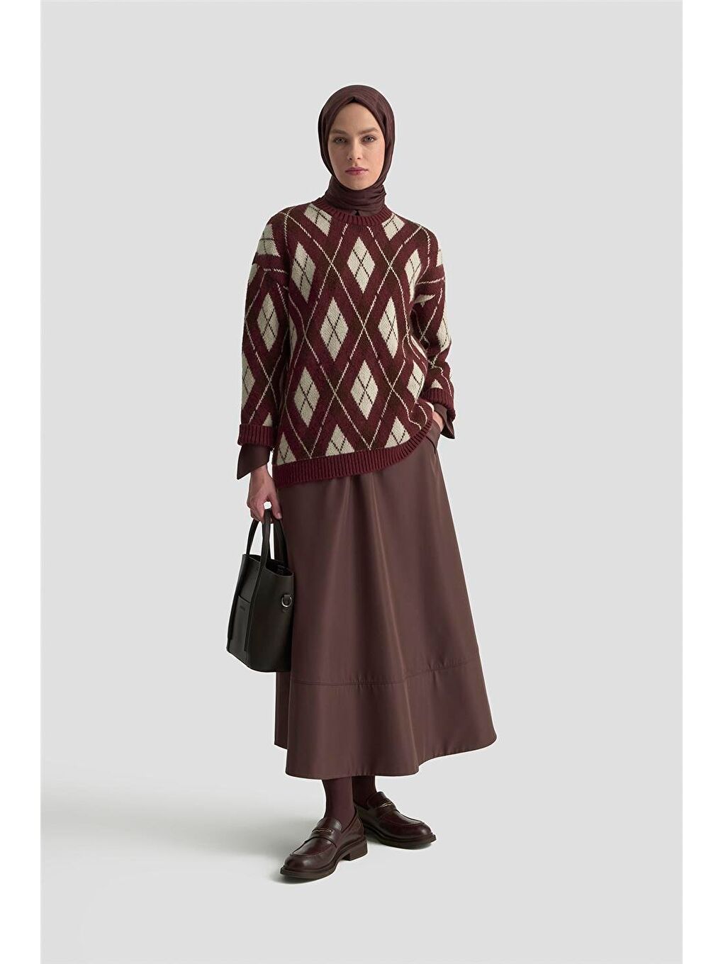 Baklava Desenli Kazak 25Kd6004 Bordo-1