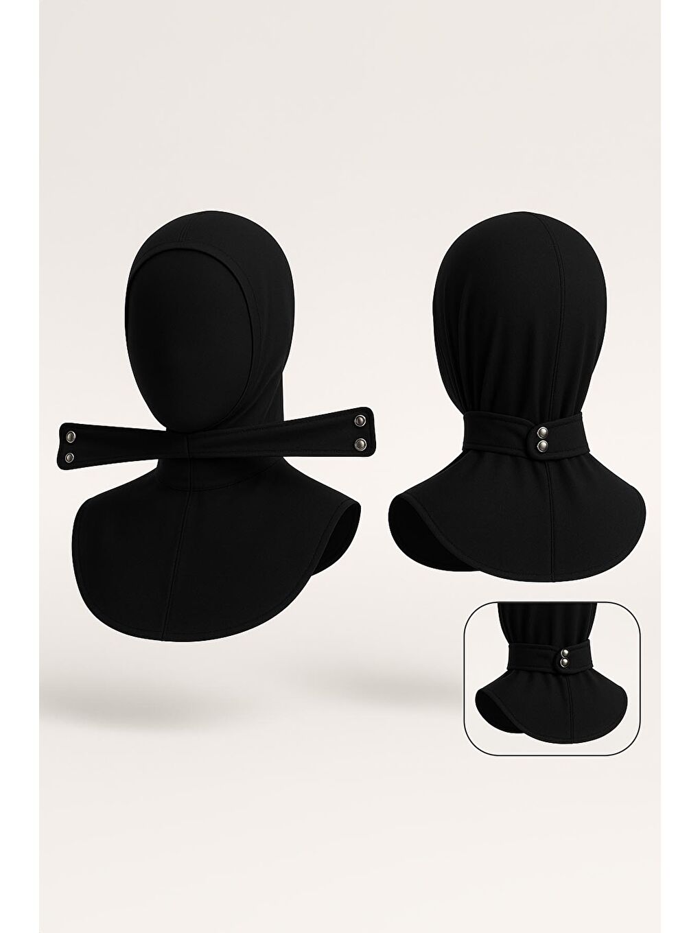 Çıtçıtlı Bone Yüzücü Eşarp Bone Havuz Deniz Bonesi RBE-02 Siyah-1