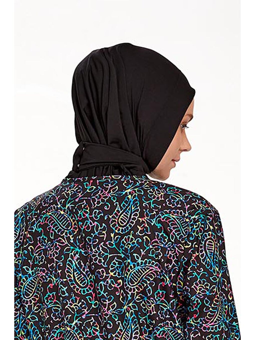 Çıtçıtlı Bone Yüzücü Eşarp Bone Havuz Deniz Bonesi RBE-02 Siyah-2