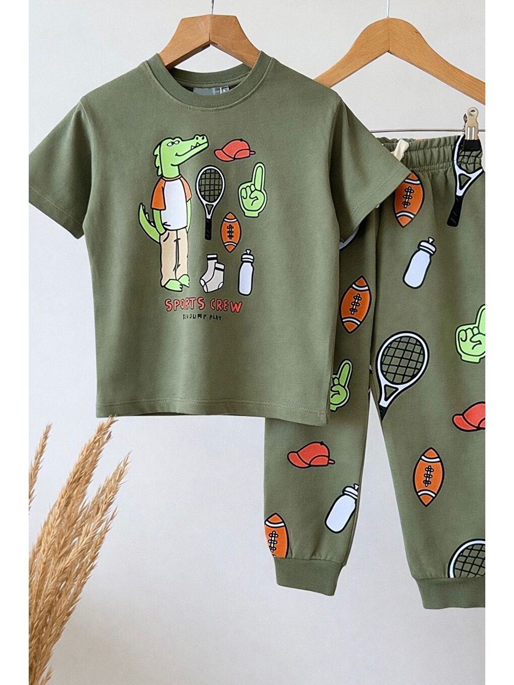 Erkek Çocuk Pamuklu Yeşil Timsah Baskılı T-Shirt Ve Baskılı Eşofman Altı 2'Li Takım-3