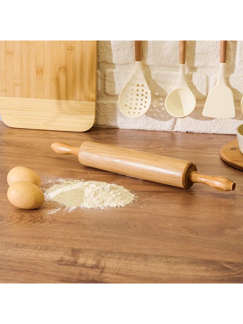 Dönerli Kayın Merdane - Açık Kahverengi - 47 cm