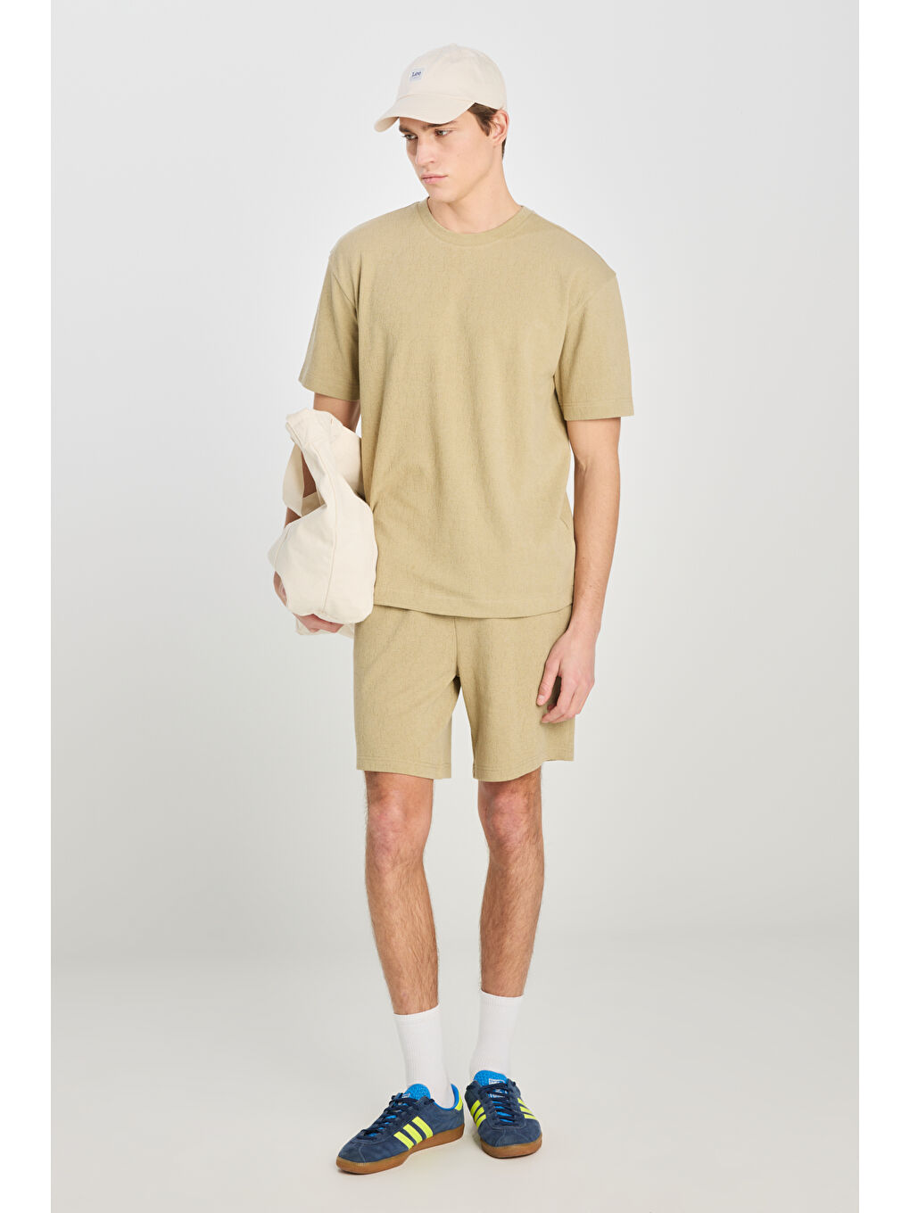 Relaxed Fit Geniş Kesim Normal Bel Pamuklu Açık Yeşil Sweatşort-1