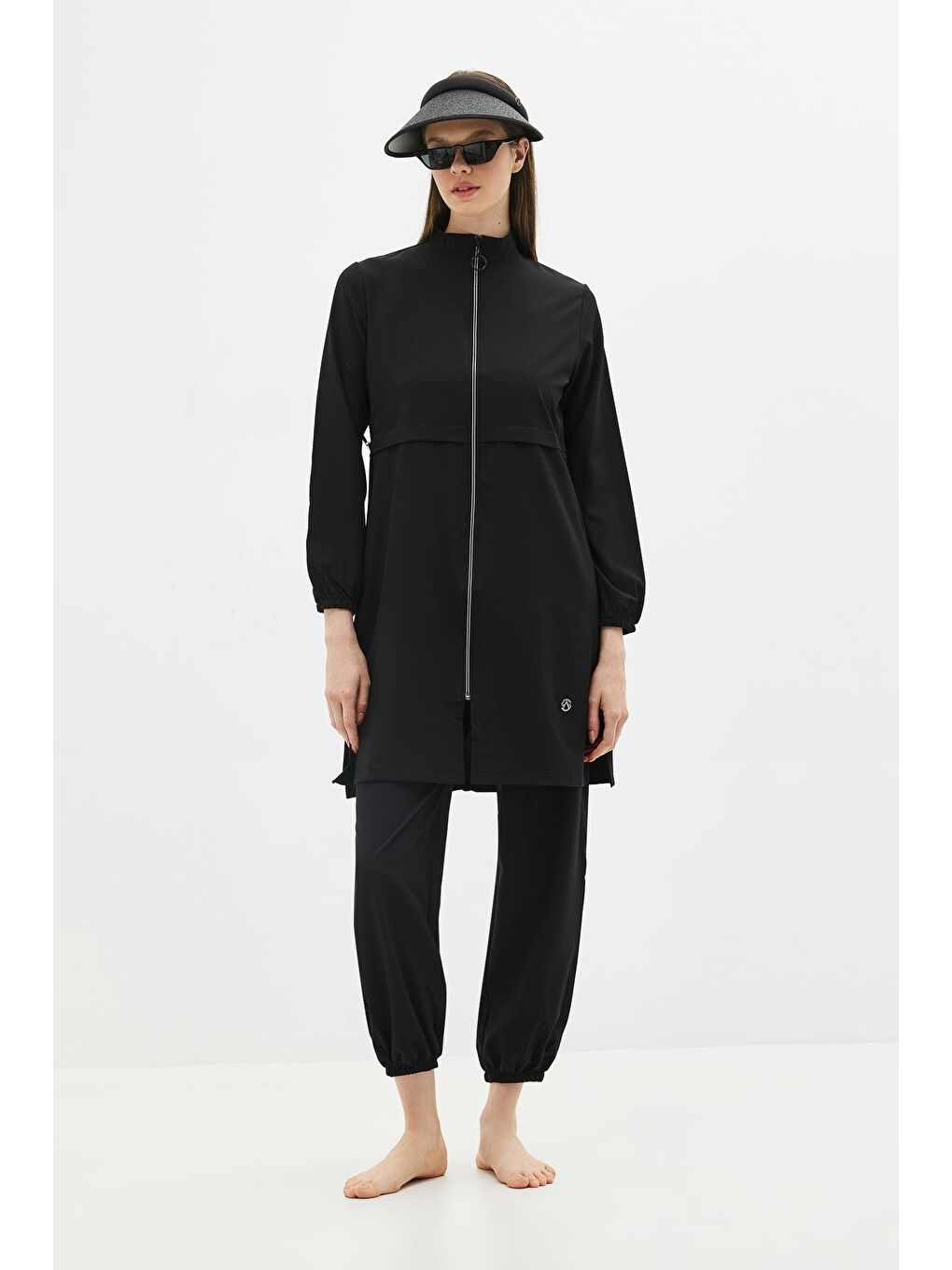 Uzun Tunikli 4'Lü Düz Tesettür Mayo 6056 Siyah-1