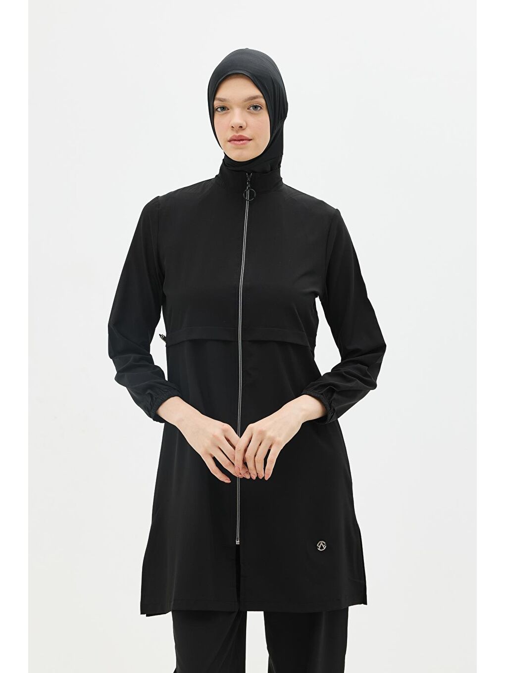 Uzun Tunikli 4'Lü Düz Tesettür Mayo 6056 Siyah-2