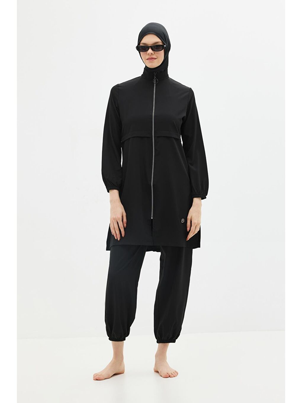 Uzun Tunikli 4'Lü Düz Tesettür Mayo 6056 Siyah-4