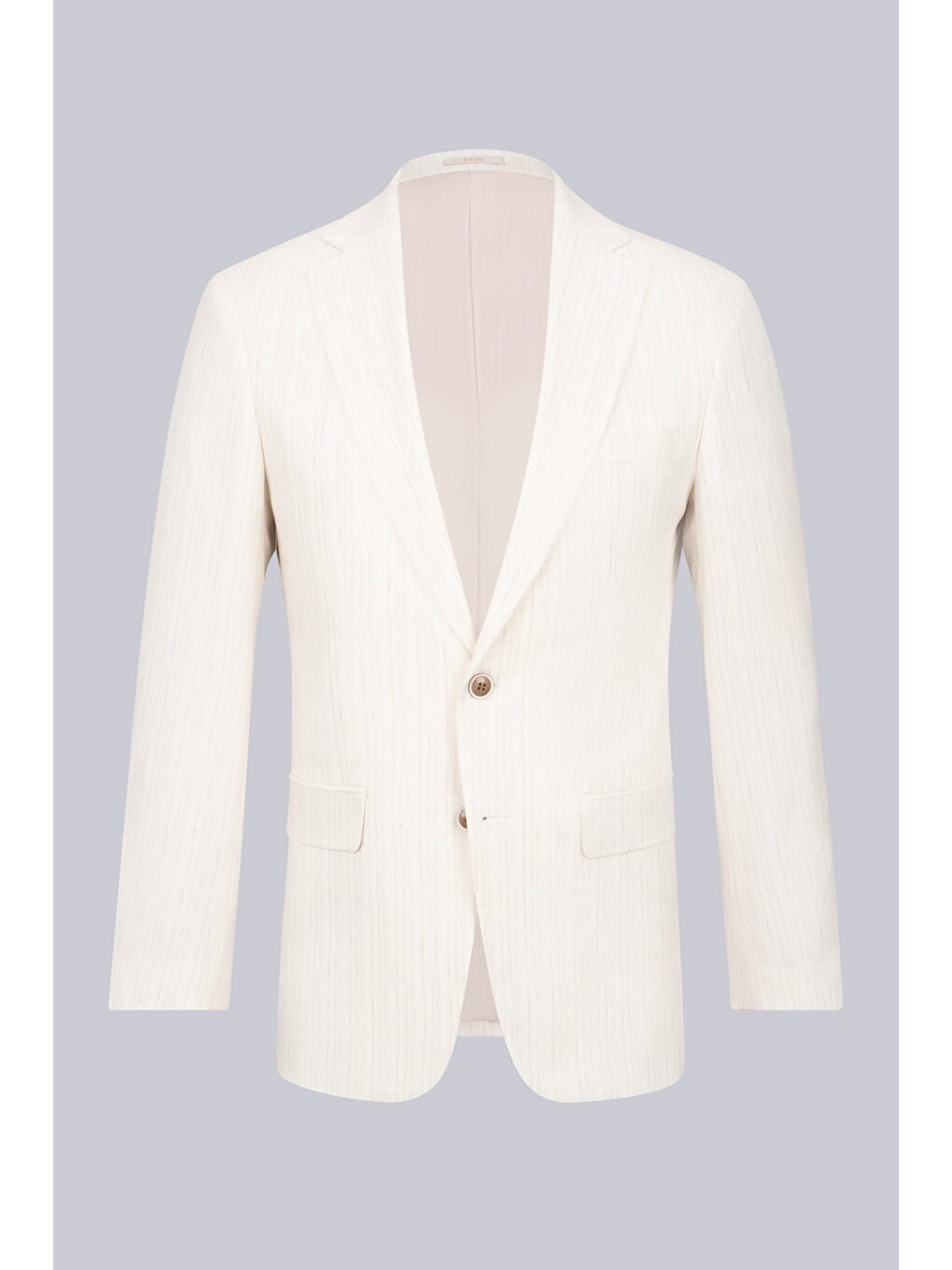 Ekru Slim Fit Mono Yaka Keten Ceket