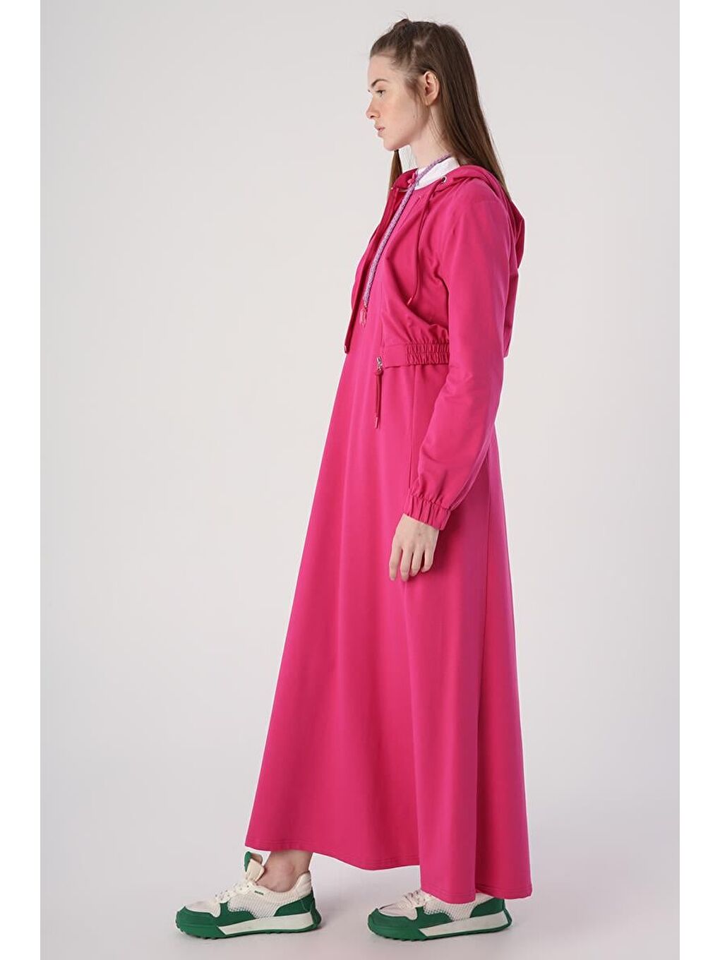 Fuşya-Fermuarlı Kısa Hırkalı Kolsuz Elbiseli Takım-2