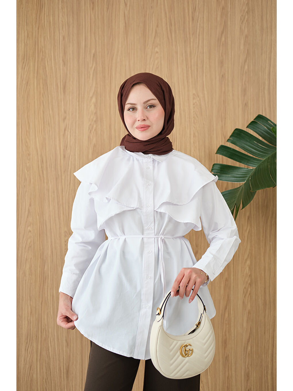 Kadın Pelerin Görünümlü Gömlek Beyaz-1