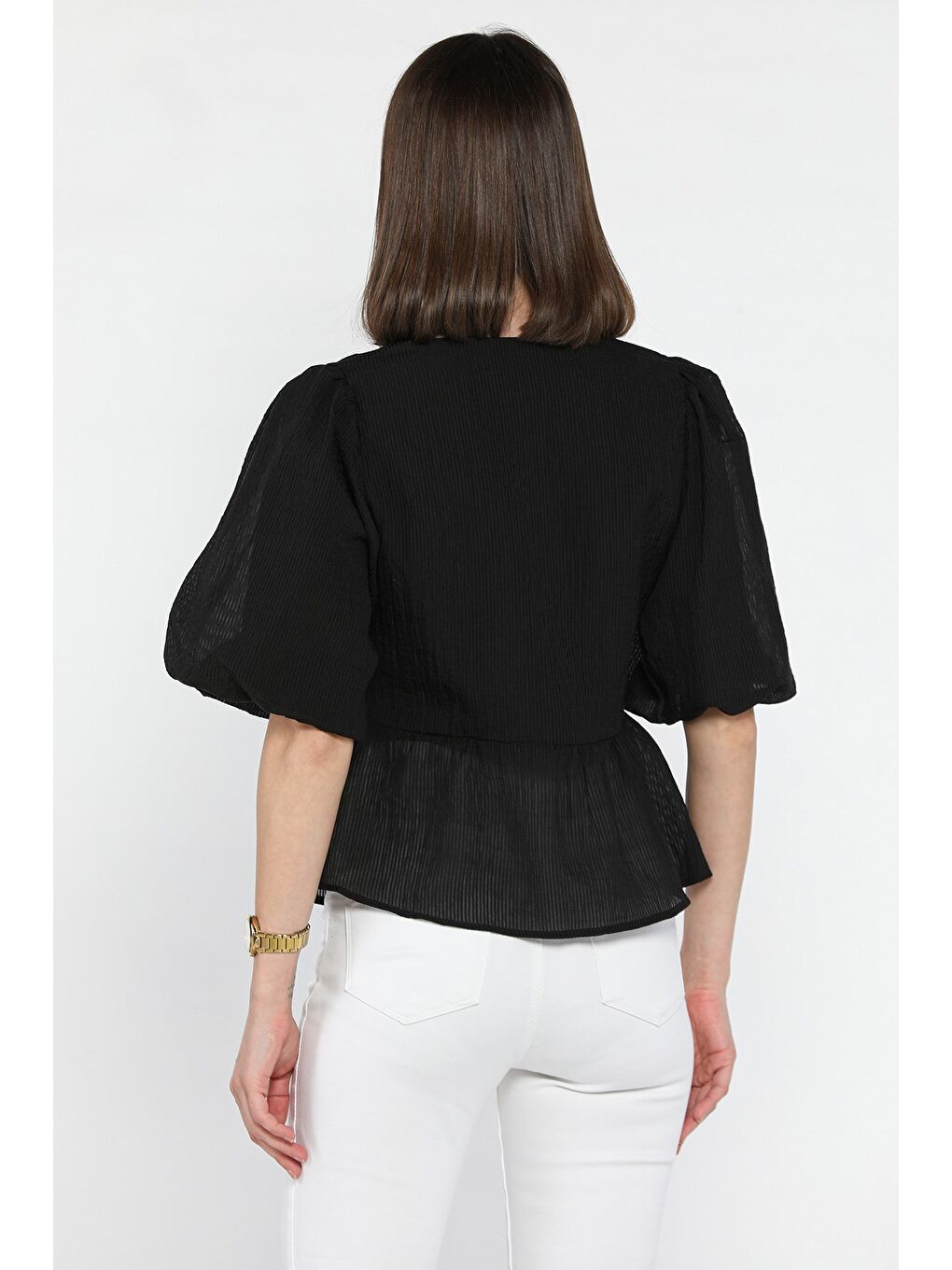 Siyah Kare Yaka Ön Bağlamalı Kadın Bluz-2