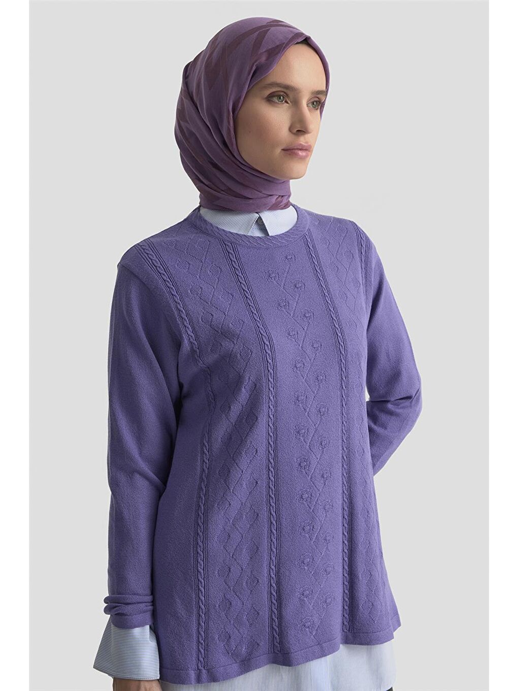 Desenli Kazak 25Kd7009 Lila-3