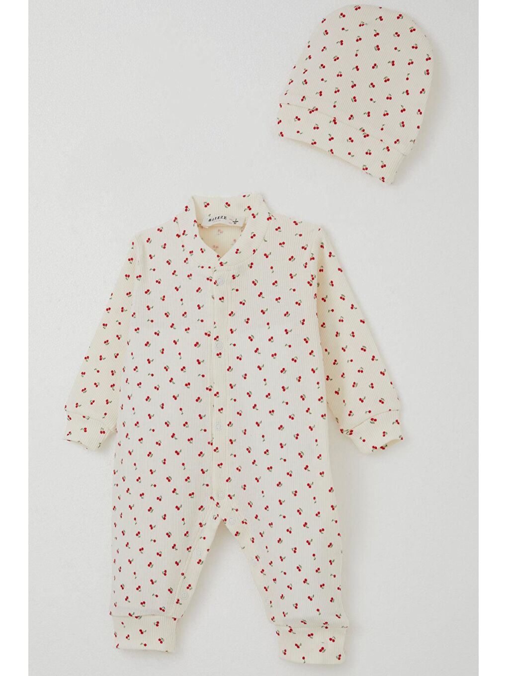 Ekru Kız Bebek Tulum Kiraz Bahçesi Krem (0-6 Ay)-2