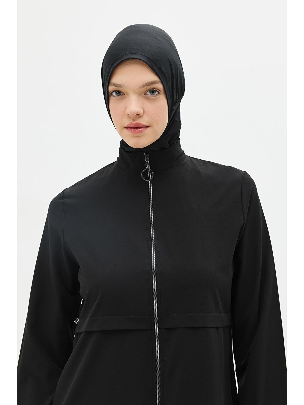 Uzun Tunikli 4'Lü Düz Tesettür Mayo 6056 Siyah-11