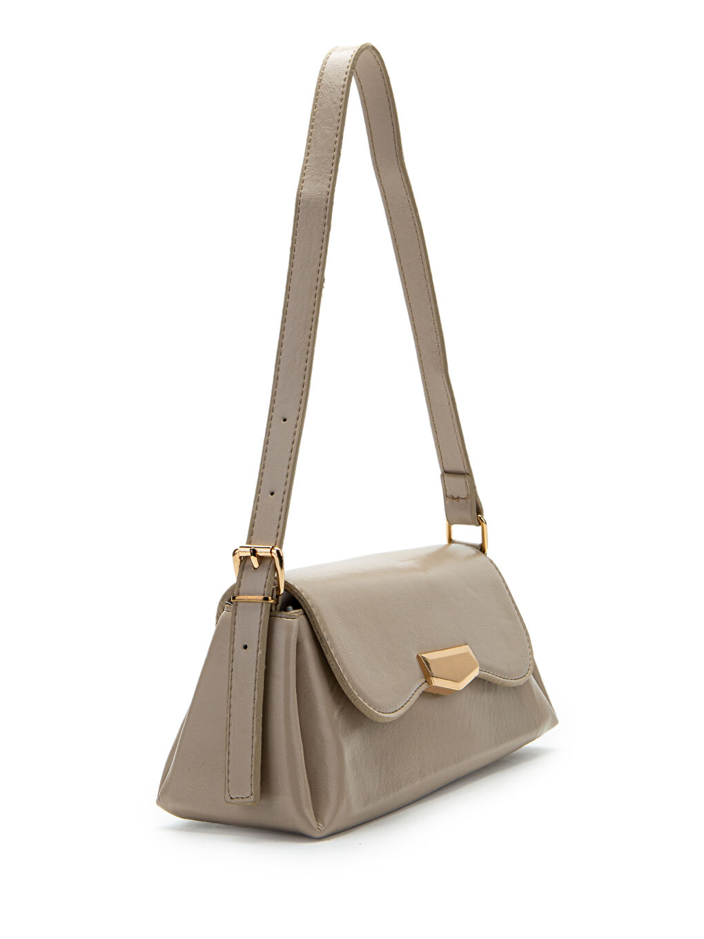 Bej Suni Deri Axel Dikdörtgen Kadın Kol Çanta Vizon-1