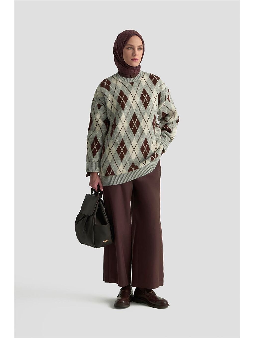 Baklava Desenli Kazak 25Kd6004 Gri-2