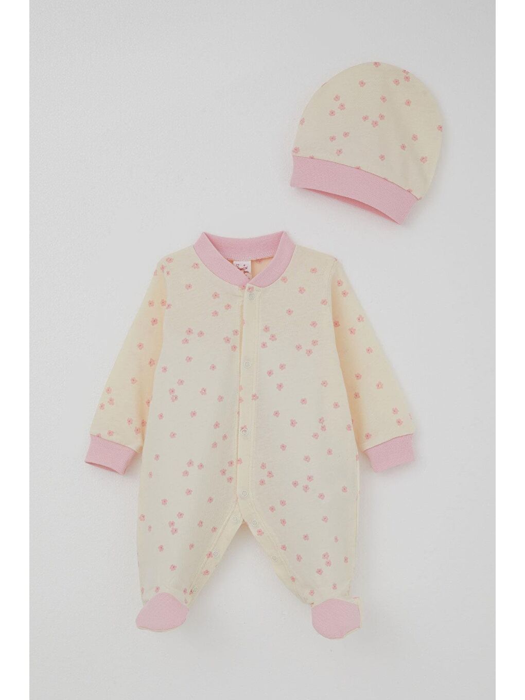 Ekru Kız Bebek Patikli Tulum Çiçek Desenli Krem (0-6 Ay)