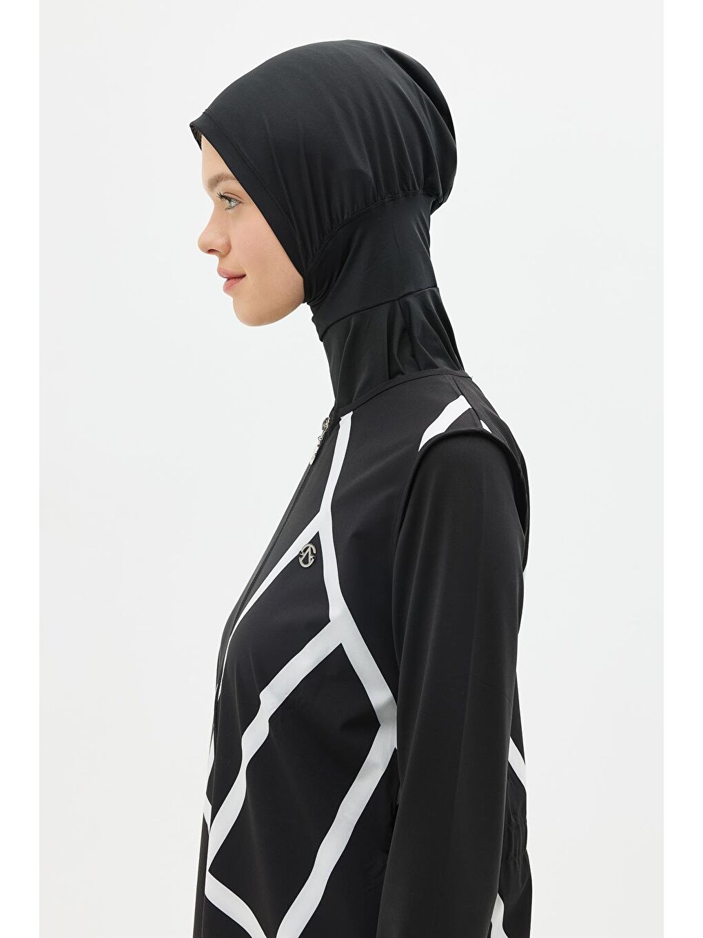 Uzun Tunikli 4'Lü Tesettür Mayo 6049 Siyah/Beyaz-5