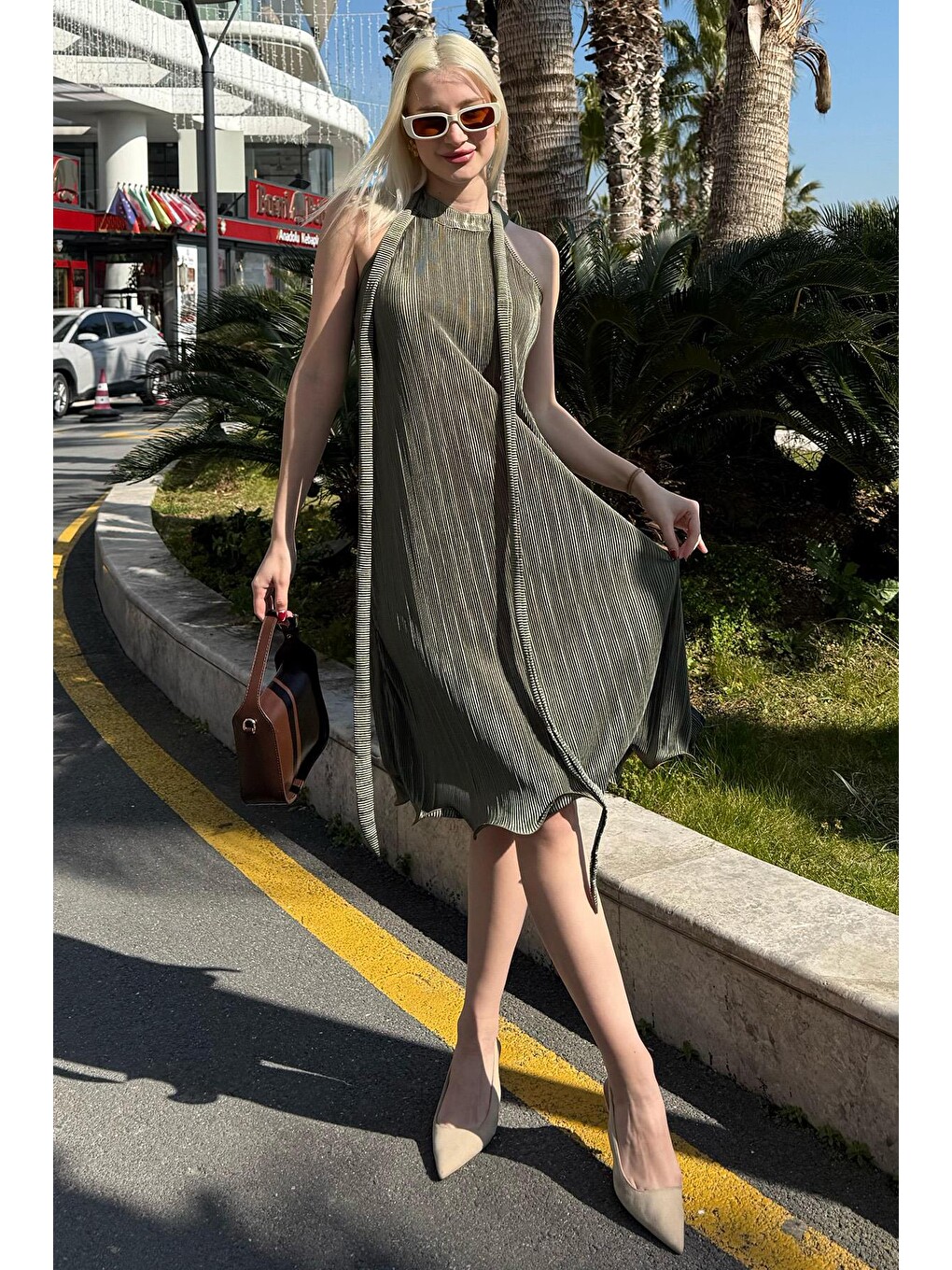 Haki Halter Yaka Kadın Elbise Mg2351-3