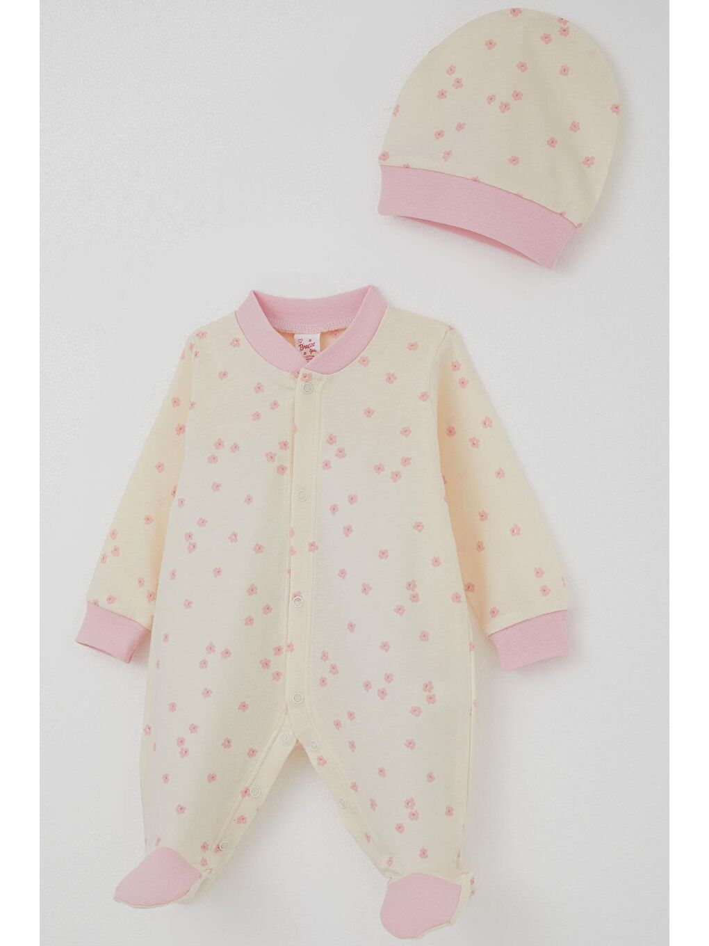 Ekru Kız Bebek Patikli Tulum Çiçek Desenli Krem (0-6 Ay)-2