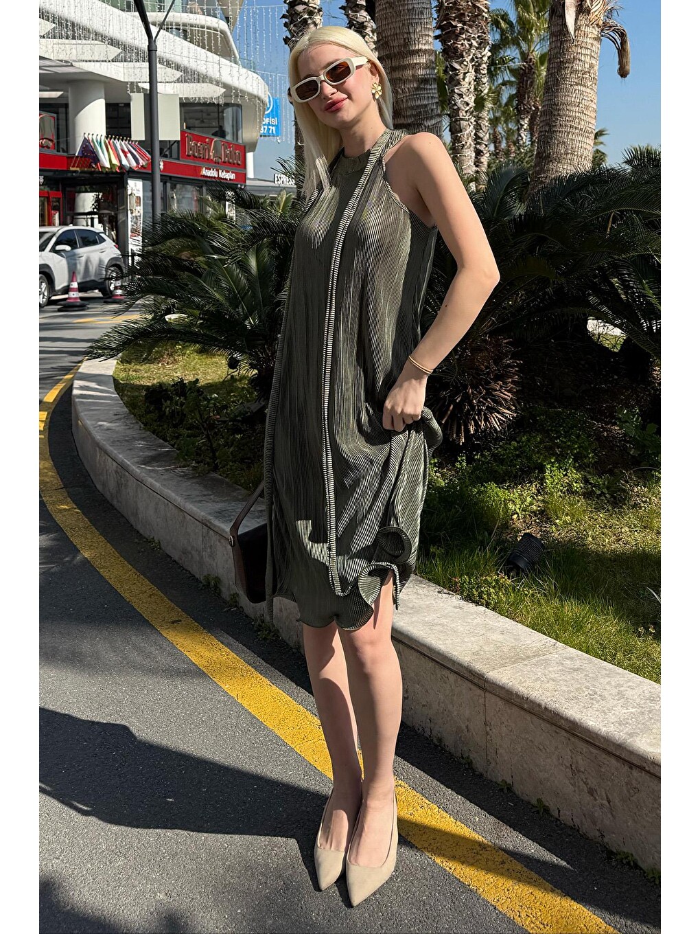Haki Halter Yaka Kadın Elbise Mg2351-4