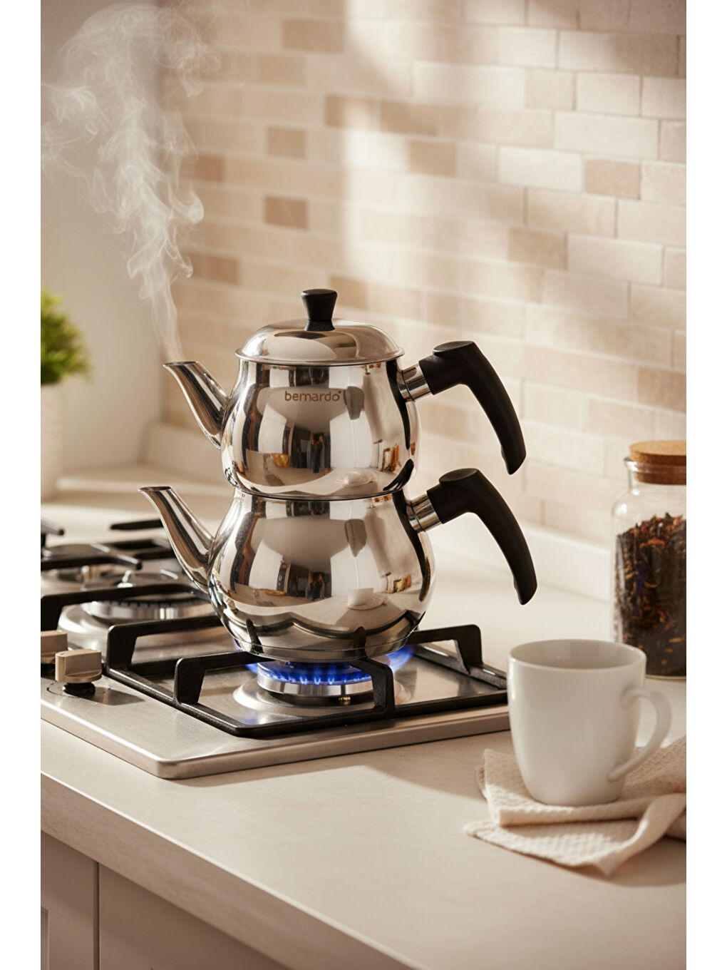 Gri Tivona Çelik Çaydanlık Takımı-3