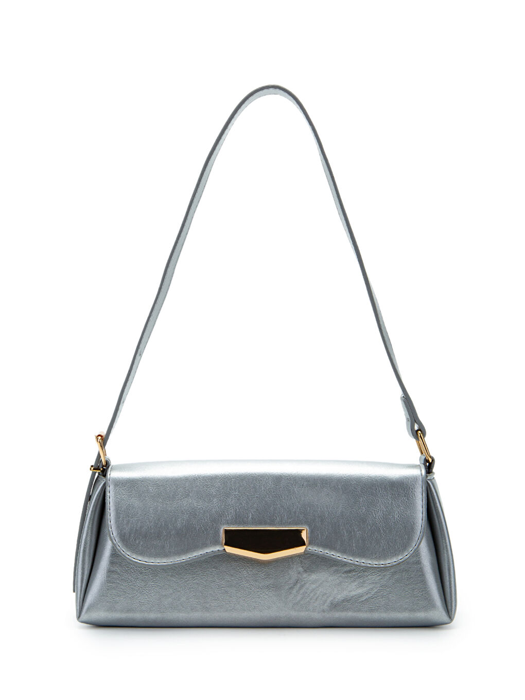 Gri Suni Deri Axel Dikdörtgen Kadın Kol Çanta Silver