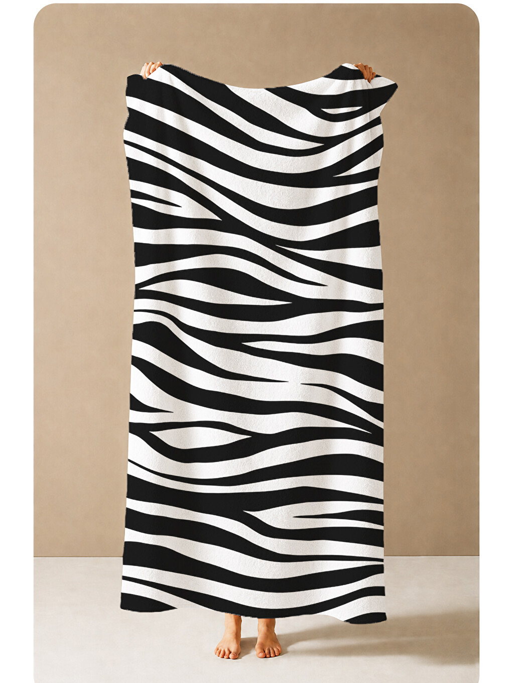 Pop Art Siyah Beyaz Zebra Desenli 70x150 Plaj Havlusu - Dijital Baskılı Solmaz Banyo Havlusu-4